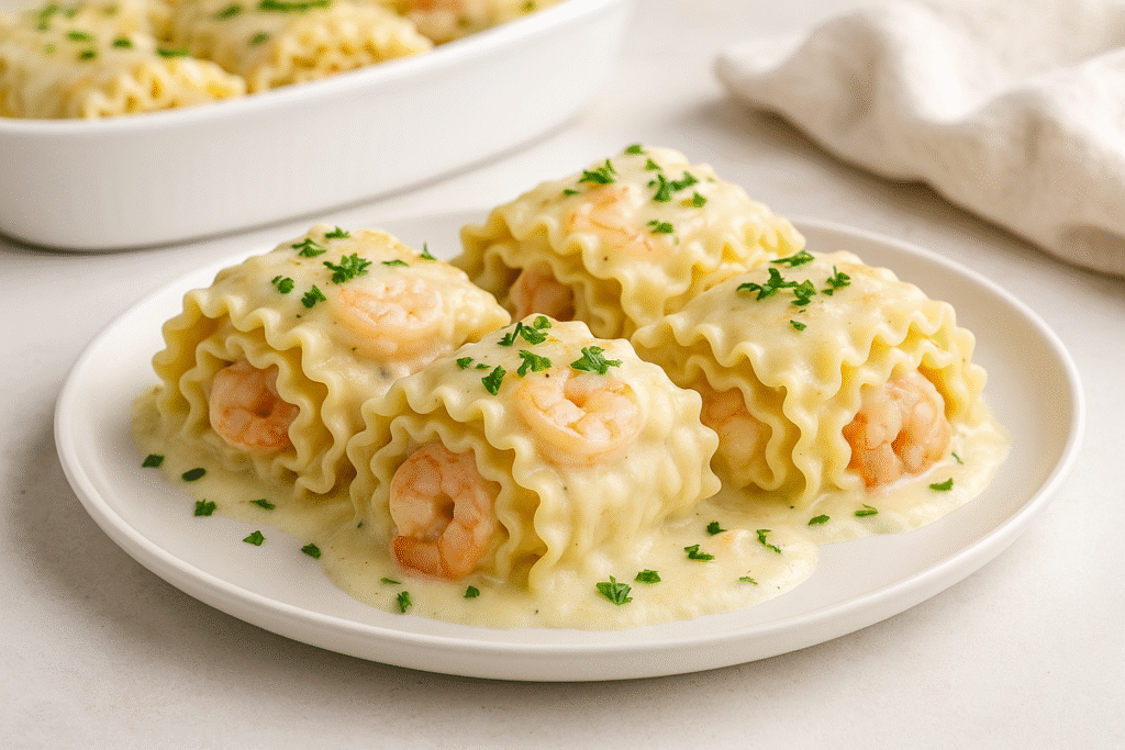 shrimp alfredo lasagna rollups 1